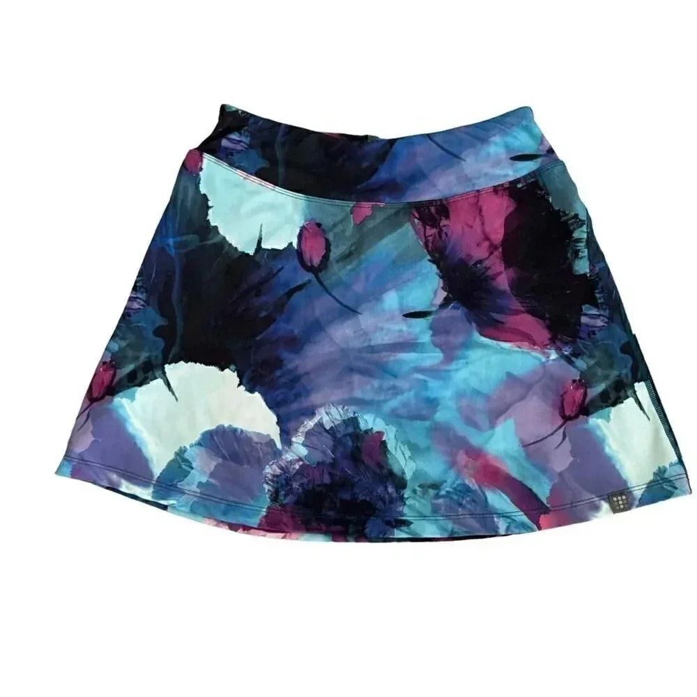 Title Nine Blue Purple Watercolor Floral Pull On Skort Golf Tennis SZ XS #1923